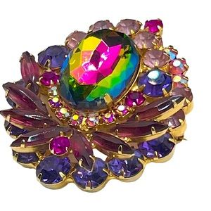 Juliana D&E VTG 1960's Watermelon Glass Crystal Brooch Pendant Convertib…